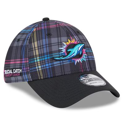 Miami Dolphins Men's New Era Black 2024 NFL Crucial Catch Plaid 39THIRTY Flex Hat