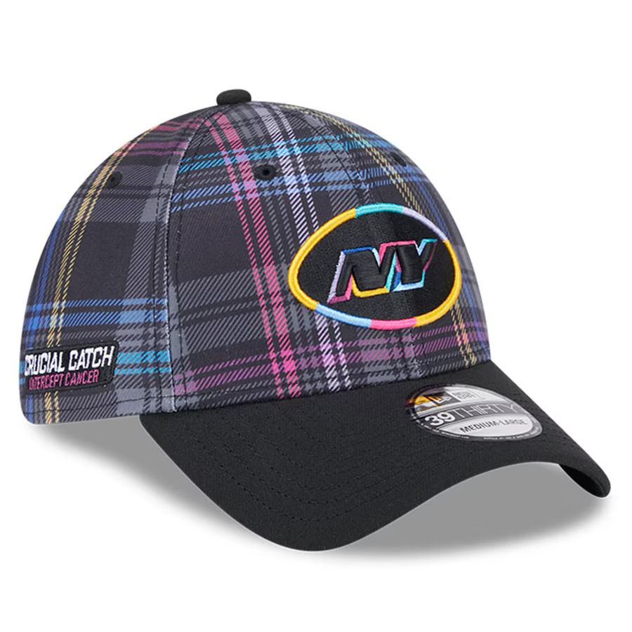 New York Jets Men's New Era Black 2024 NFL Crucial Catch Plaid 39THIRTY Flex Hat