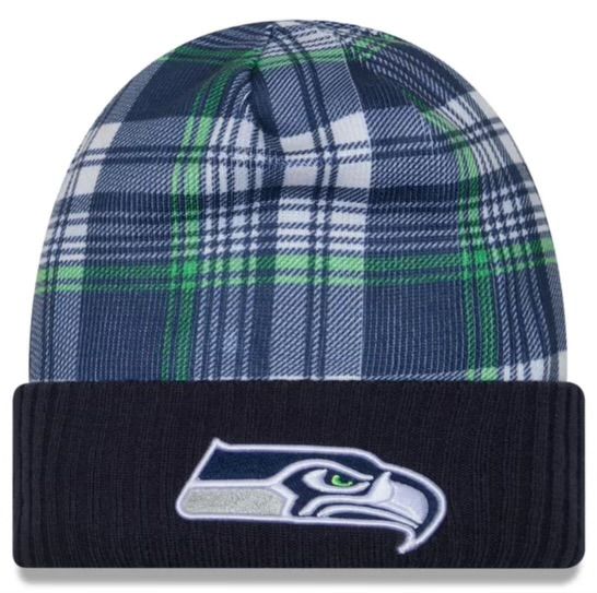 Seattle Seahawks Men's Navy 2024 New Era Sideline Statement Cuffed Knit Hat