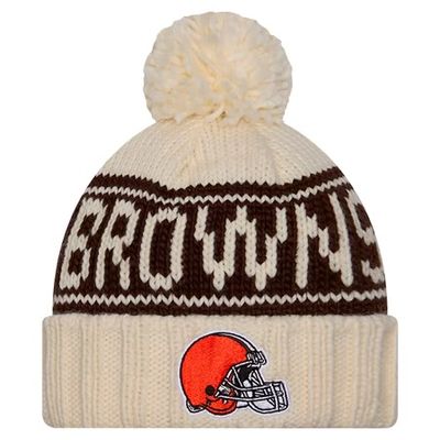 Cleveland Browns Women’s White New Era 2024 Sideline Cuff Pom Knit Hat