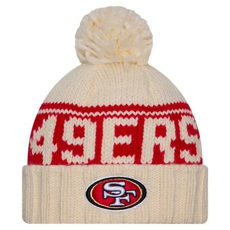 San Francisco 49ers Women’s White New Era 2024 Sideline Cuff Pom Knit Hat