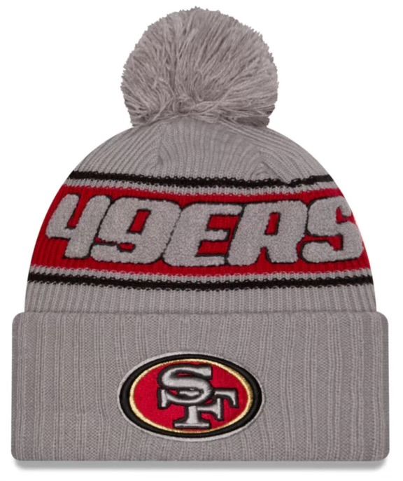 San Francisco 49ers Men’s Gray 2024 New Era Sideline Cuffed Pom Knit Hat