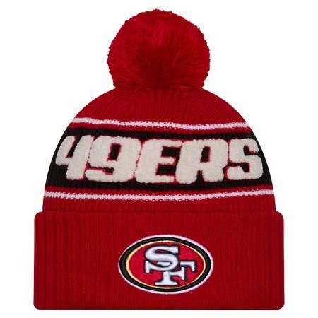 San Francisco 49ers Child-Youth 2024 New Era Sideline Cuffed Pom Knit Hat
