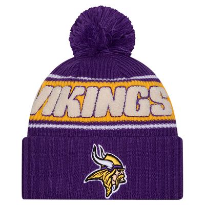 Minnesota Vikings Youth Purple 2024 New Era Sideline Cuffed Pom Knit Hat