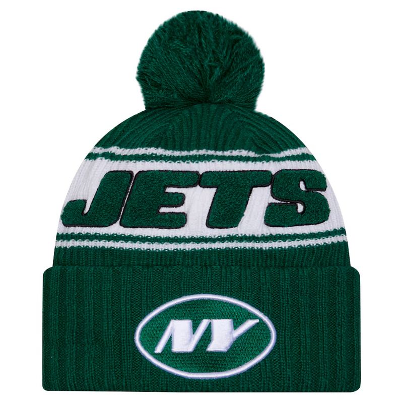 New York Jets Men’s Green 2024 New Era Sideline Cuffed Pom Knit Hat