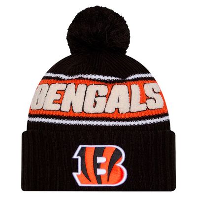 Cincinnati Bengals Men’s Black 2024 New Era Sideline Cuffed Pom Knit Hat