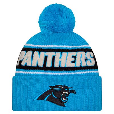 Carolina Panthers Men’s Blue 2024 New Era Sideline Cuffed Pom Knit Hat