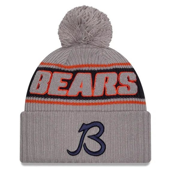 Chicago Bears Men’s Gray 2024 New Era Sideline Cuffed Pom Knit Hat