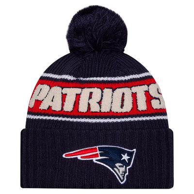 New England Patriots Men’s Blue 2024 New Era Sideline Cuffed Pom Knit Hat