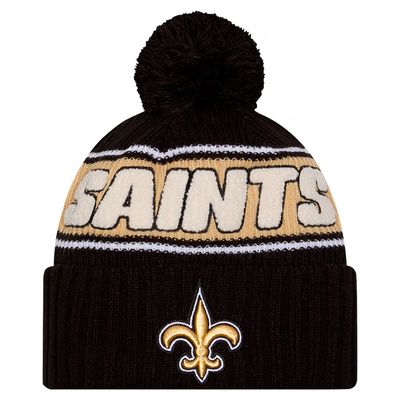 New Orleans Saints Men’s Black 2024 New Era Sideline Cuffed Pom Knit Hat
