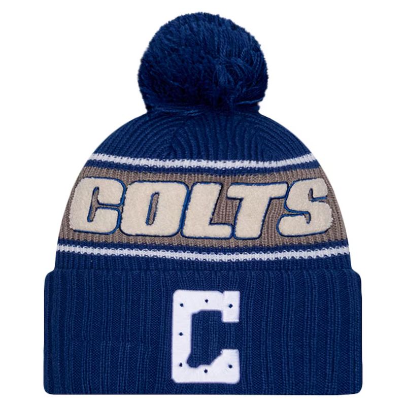Indianapolis Colts Men’s Blue 2024 New Era Sideline Cuffed Pom Knit Hat