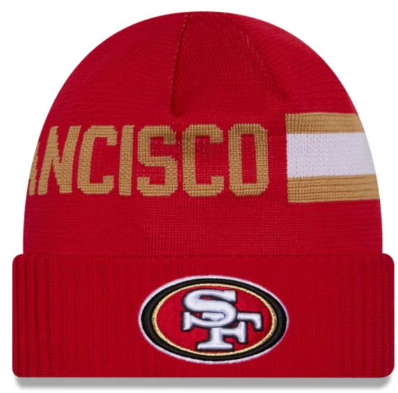 San Francisco 49ers Men's Red 2024 New Era Sideline Tech Cuffed Knit Hat