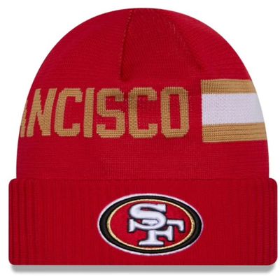 San Francisco 49ers Men's Red 2024 New Era Sideline Tech Cuffed Knit Hat