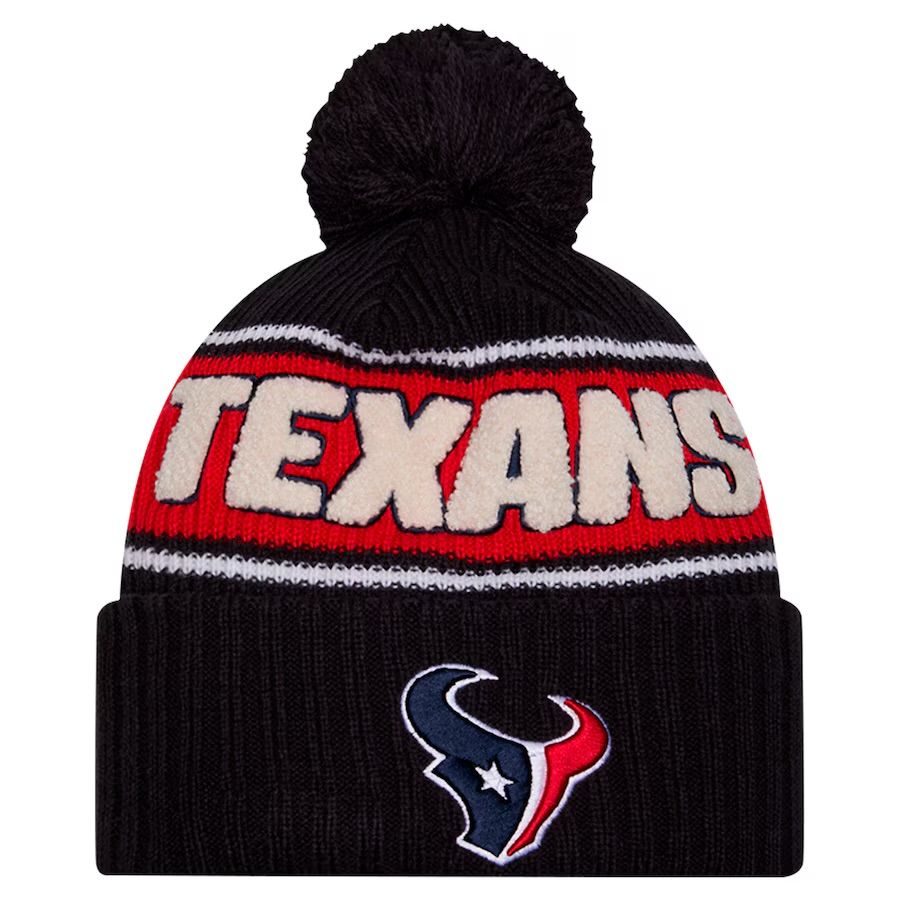 Houston Texans Men’s Blue 2024 New Era Sideline Cuffed Pom Knit Hat
