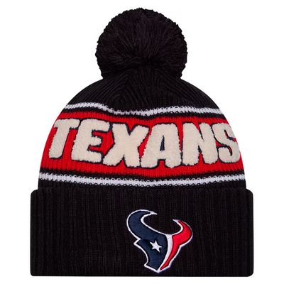 Houston Texans Men’s Blue 2024 New Era Sideline Cuffed Pom Knit Hat