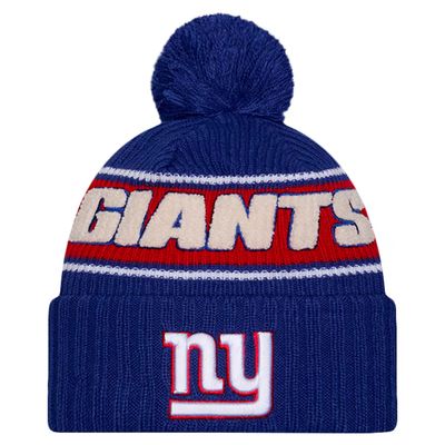 New York Giants Men’s Blue 2024 New Era Sideline Cuffed Pom Knit Hat