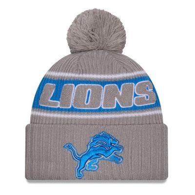 Detroit Lions Men’s Gray 2024 New Era Sideline Cuffed Pom Knit Hat