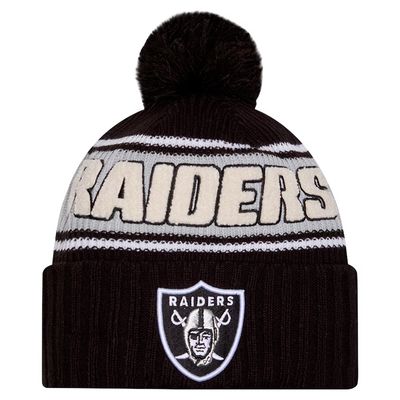 Las Vegas Raiders Men’s Black 2024 New Era Sideline Cuffed Pom Knit Hat