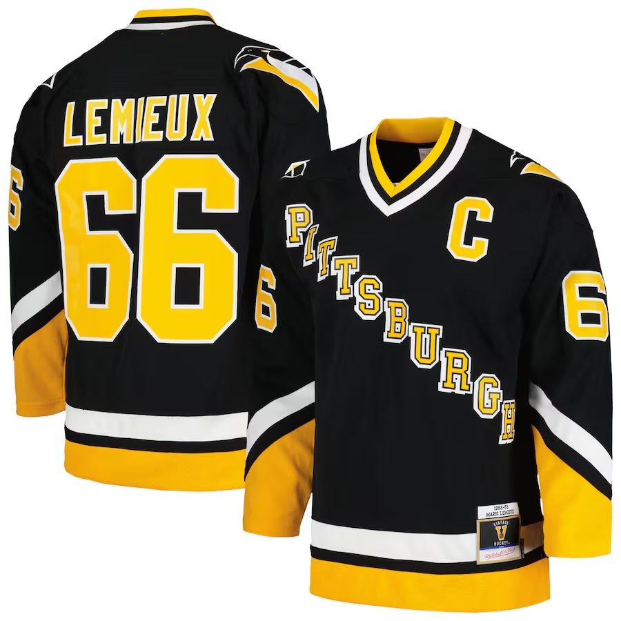 Pittsburgh Penguins Mario Lemieux 1992-93 Men’s Black Mitchell & Ness Blue Line Player Jersey