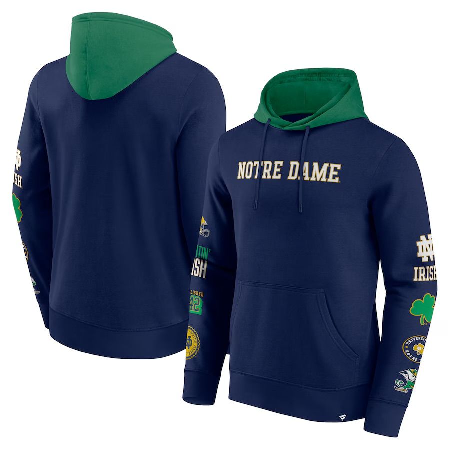 Notre Dame Fighting Irish Men's Navy Fanatics Block Badge Fleece Pullover Hoodie