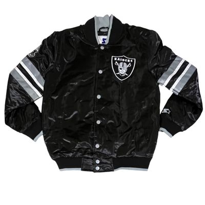 Las Vegas Raiders Men’s Black Starter Satin Full-Snap Jacket Las Vegas Raiders Men’s Black Starter Satin Full-Snap Jacket
