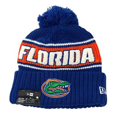 Florida Gators Men’s Blue 2024 New Era Sideline Cuffed Pom Knit Hat