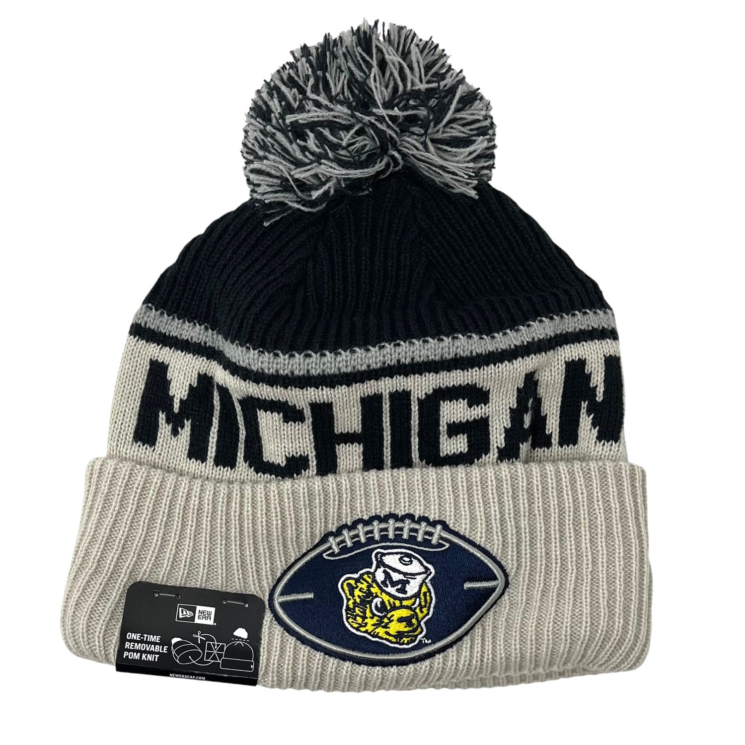 Michigan Wolverines Men’s Gray 2024 New Era Sideline Cuffed Pom Knit Hat