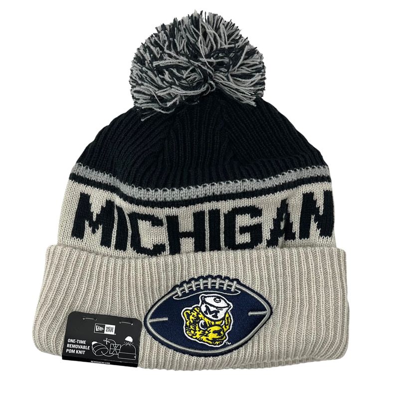 Michigan Wolverines Men’s Gray 2024 New Era Sideline Cuffed Pom Knit Hat