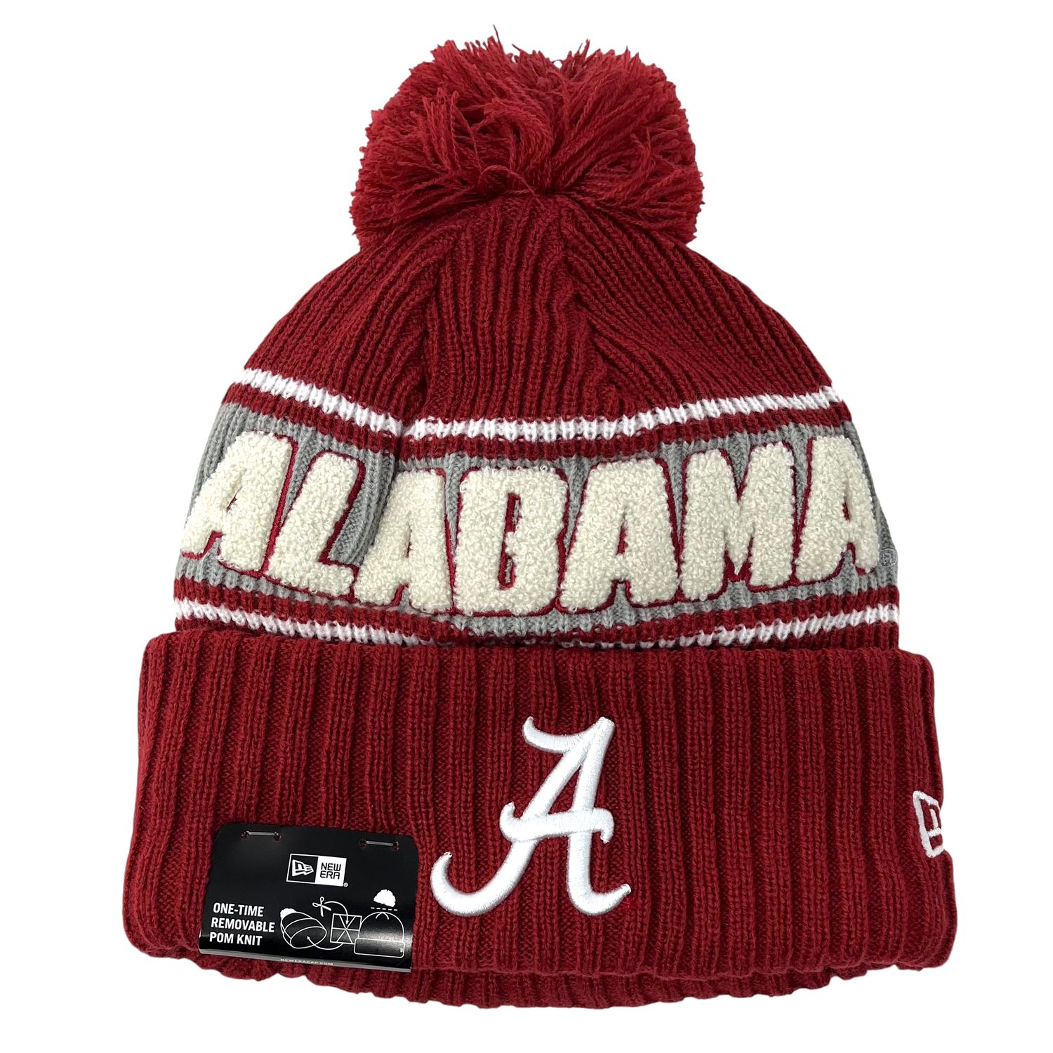 Alabama Crimson Tide Men’s Red 2024 New Era Sideline Cuffed Pom Knit Hat