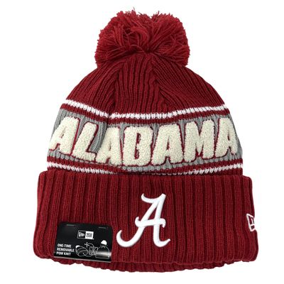Alabama Crimson Tide Men’s Red 2024 New Era Sideline Cuffed Pom Knit Hat