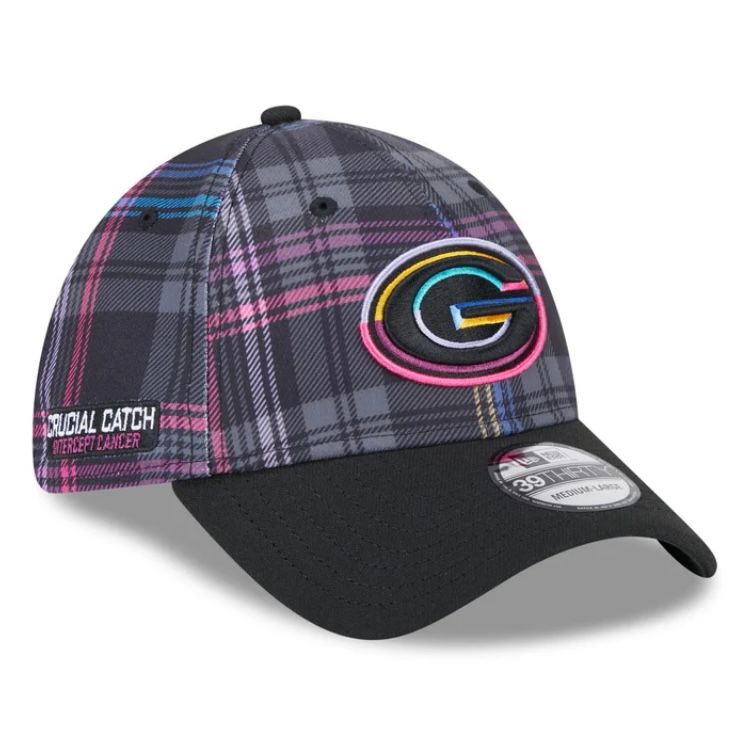 Green Bay Packers Men's New Era Black 2024 NFL Crucial Catch Plaid 39THIRTY Flex Hat
