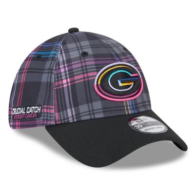 Green Bay Packers Men's New Era Black 2024 NFL Crucial Catch Plaid 39THIRTY Flex Hat