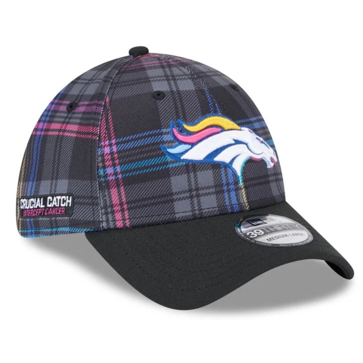 Denver Broncos Men's New Era Black 2024 NFL Crucial Catch Plaid 39THIRTY Flex Hat