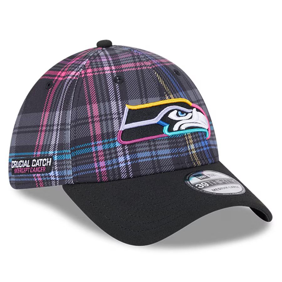 Seattle Seahawks Men's New Era Black 2024 NFL Crucial Catch Plaid 39THIRTY Flex Hat