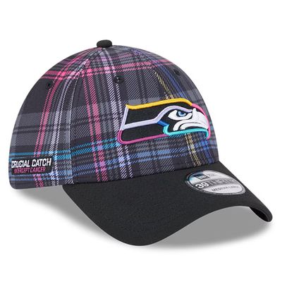 Seattle Seahawks Men's New Era Black 2024 NFL Crucial Catch Plaid 39THIRTY Flex Hat