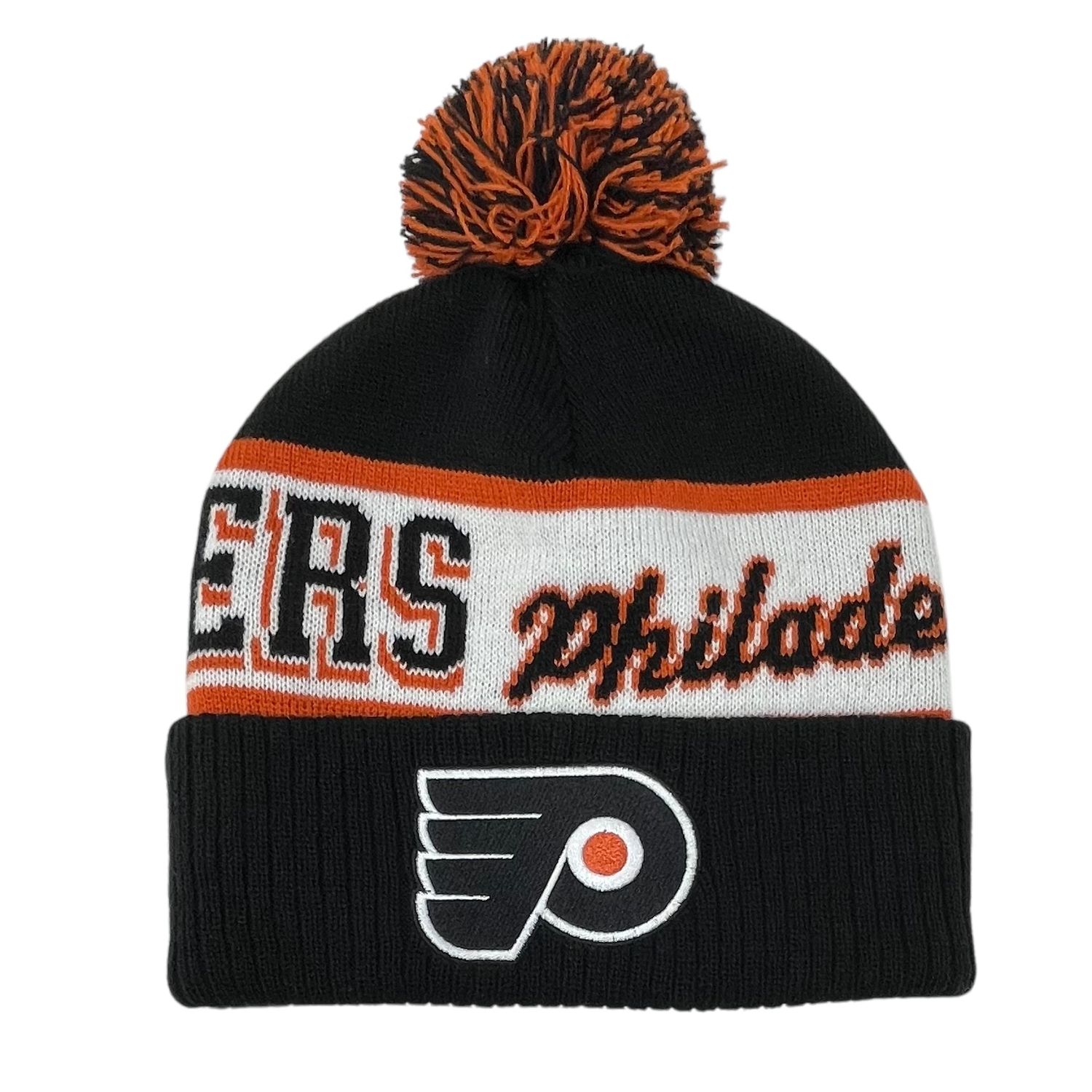 Philadelphia Flyers Men’s NHL Block Sweep Mitchell & Ness Cuffed Pom Knit Hat