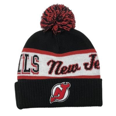New Jersey Devils Men’s NHL Block Sweep Mitchell & Ness Cuffed Pom Knit Hat