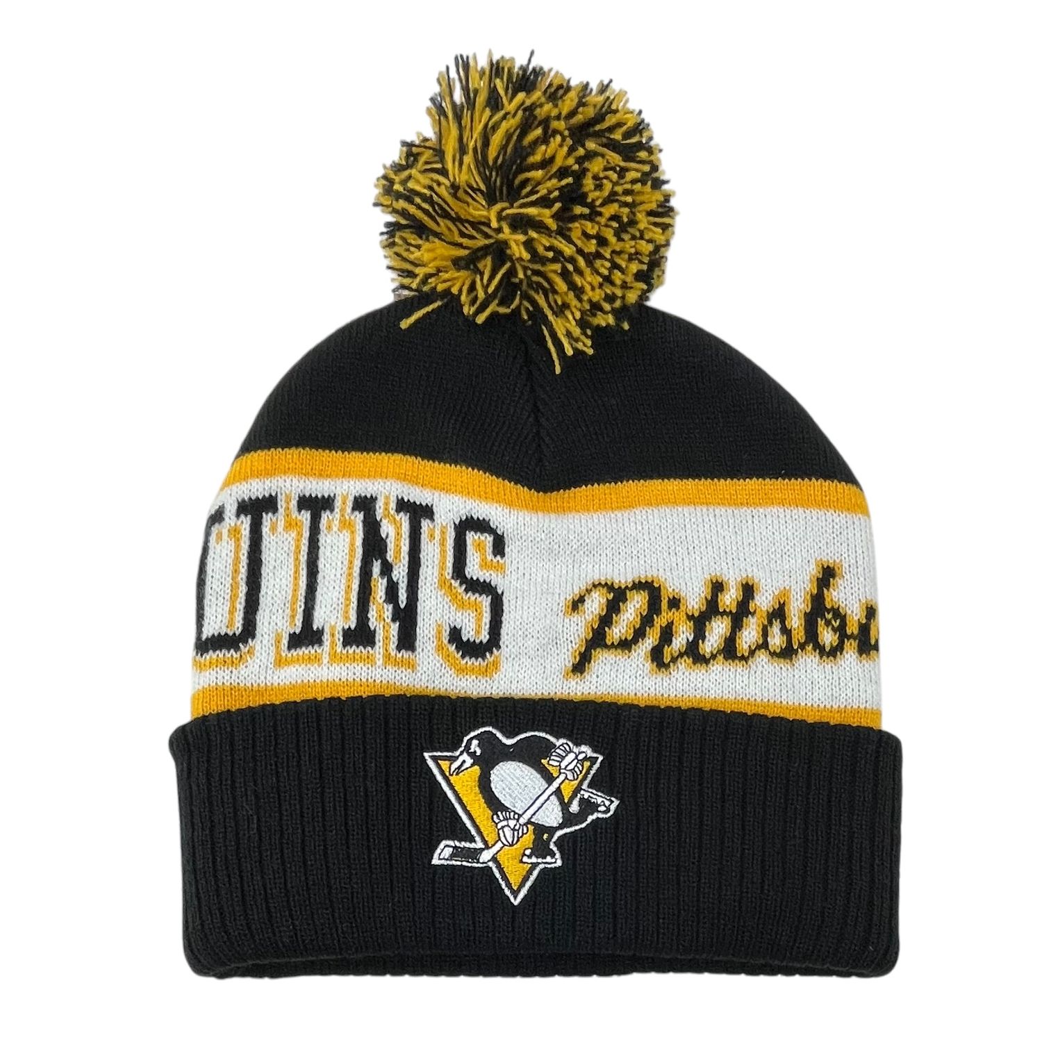 Pittsburgh Penguins Men’s NHL Block Sweep Mitchell & Ness Cuffed Pom Knit Hat