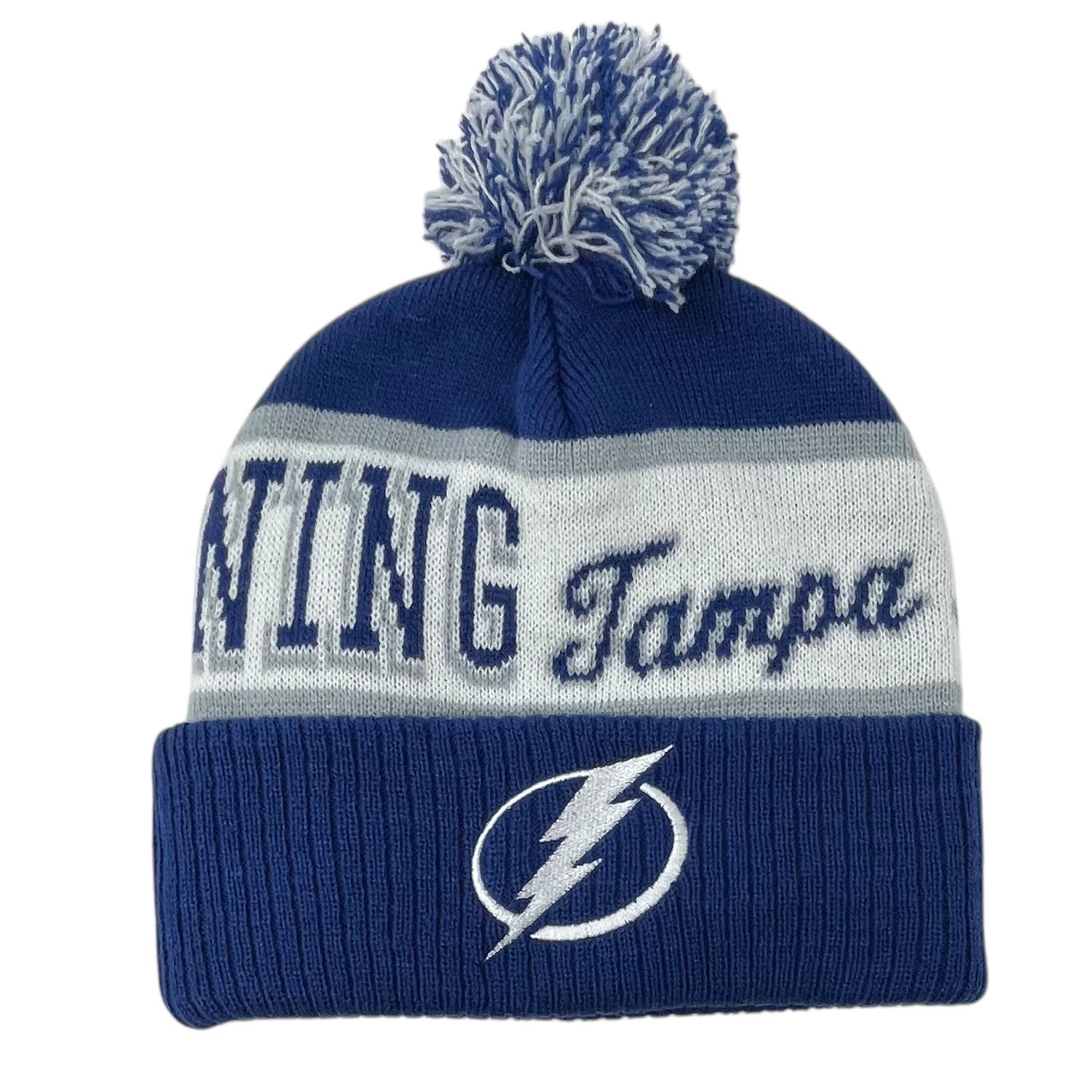 Tampa Bay Lightning Men’s NHL Block Sweep Mitchell & Ness Cuffed Pom Knit Hat