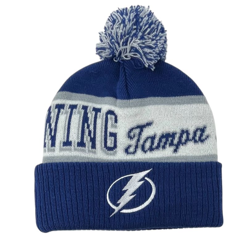 Tampa Bay Lightning Men’s NHL Block Sweep Mitchell & Ness Cuffed Pom Knit Hat