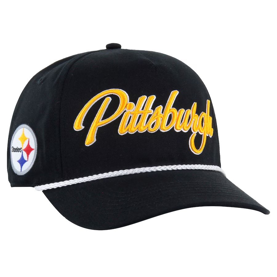 Pittsburgh Steelers Men’s Black Overhand Script 47 Hitch Snapback Hat