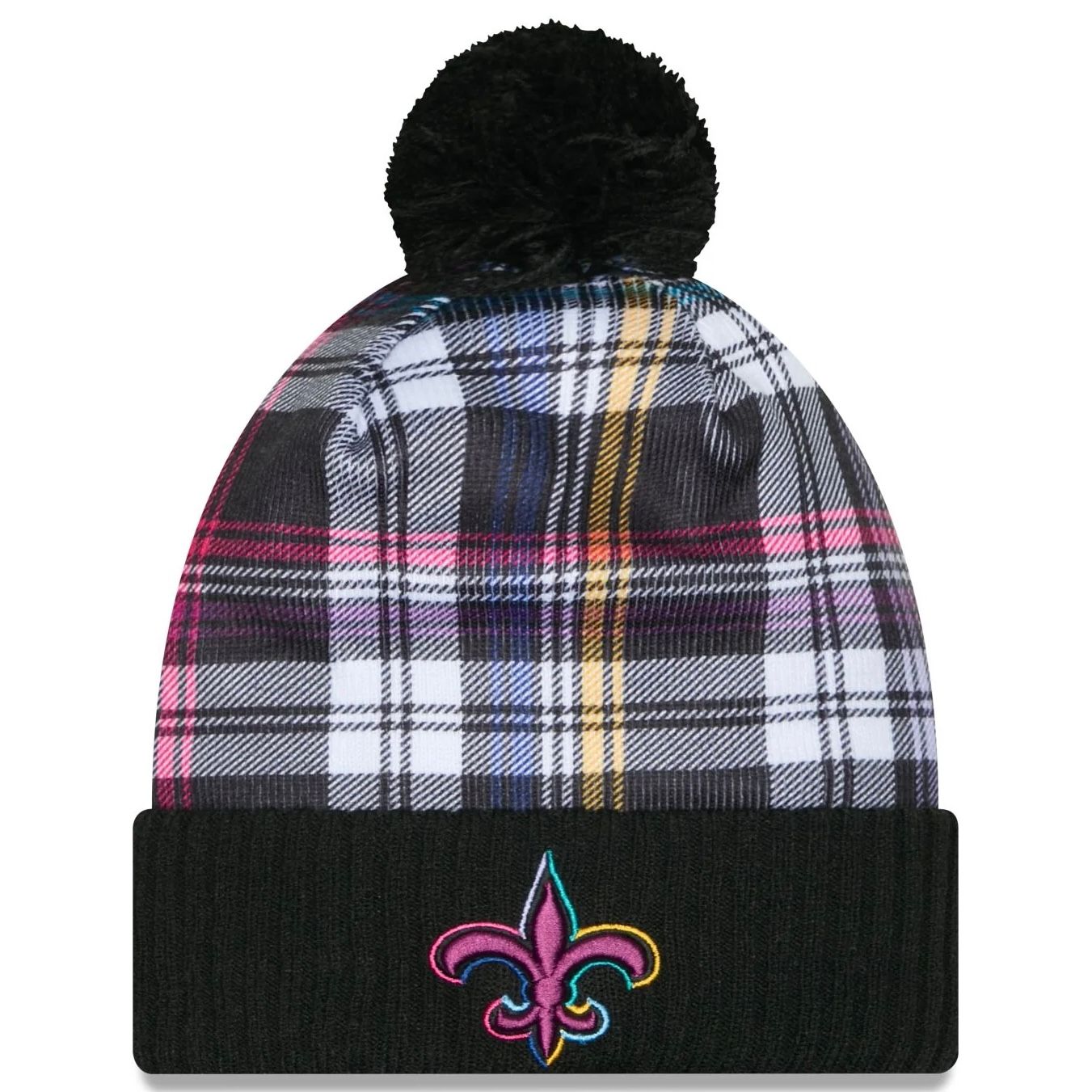 New Orleans Saints Men’s Black New Era 2024 NFL Crucial Catch Cuffed Pom Knit Hat