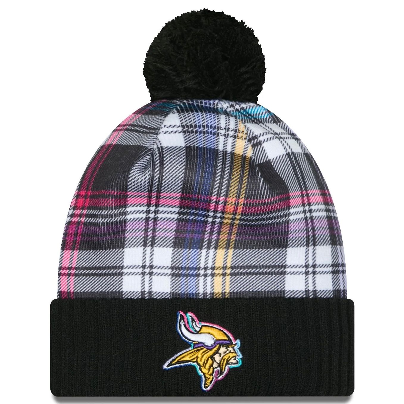 Minnesota Vikings Men’s Black New Era 2024 NFL Crucial Catch Cuffed Pom Knit Hat