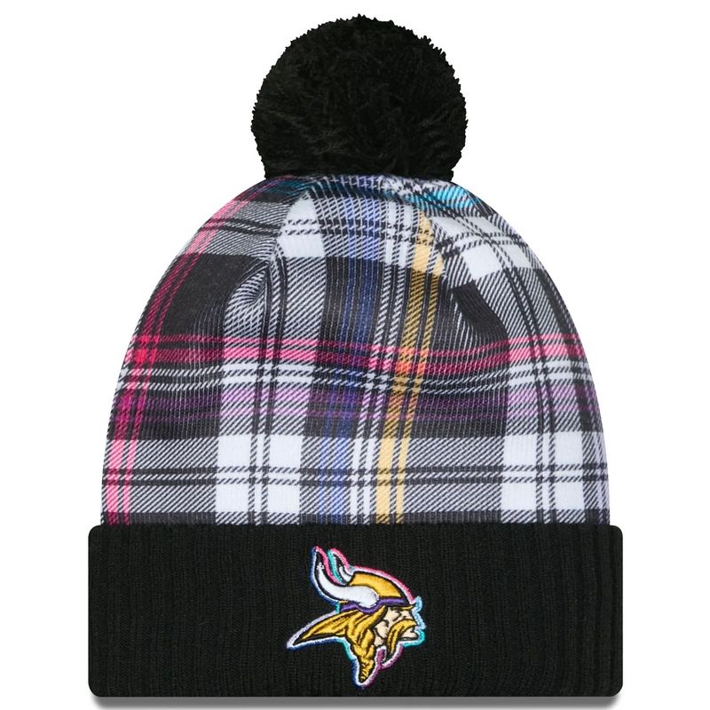 Minnesota Vikings Men’s Black New Era 2024 NFL Crucial Catch Cuffed Pom Knit Hat