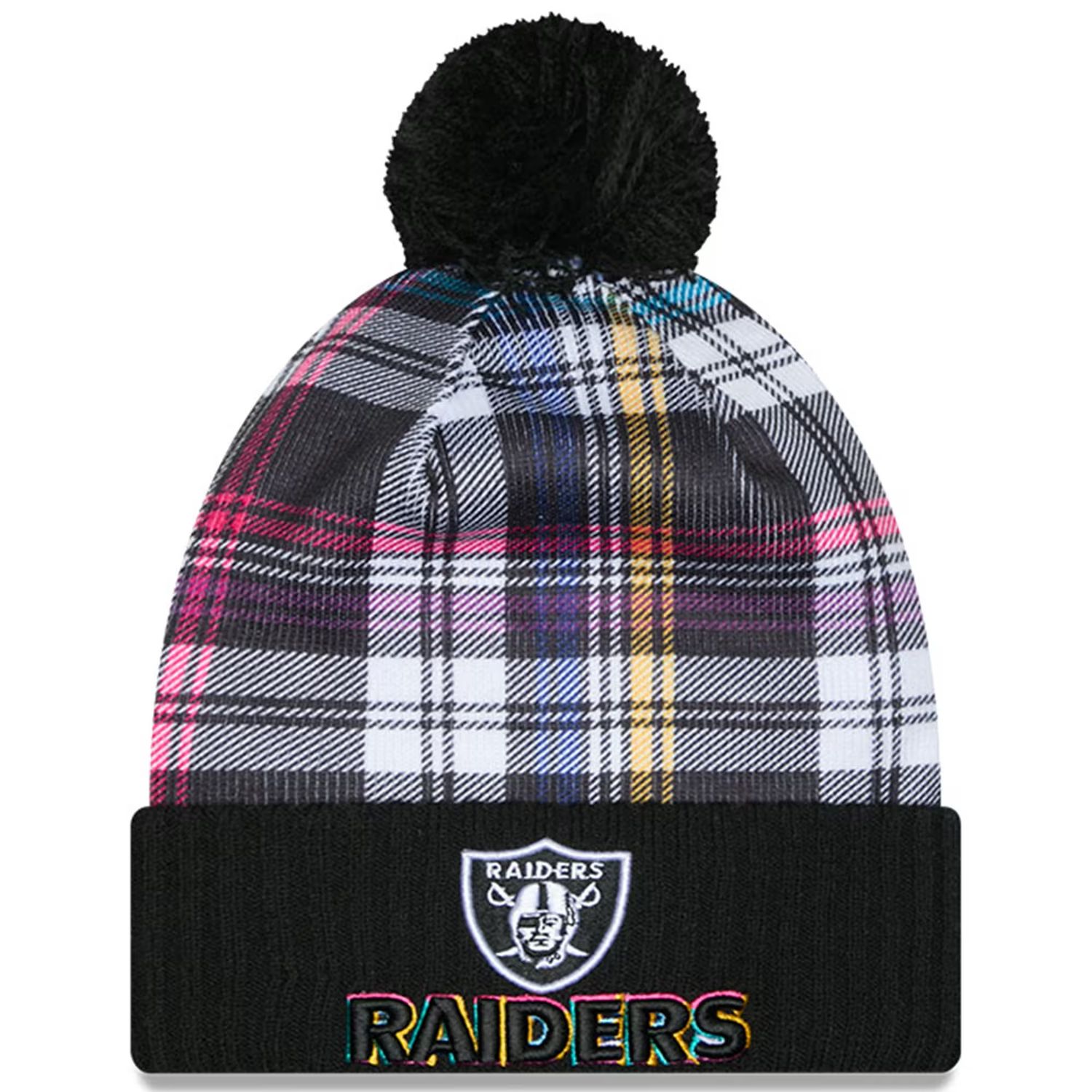 Las Vegas Raiders Men’s Black New Era 2024 NFL Crucial Catch Cuffed Pom Knit Hat