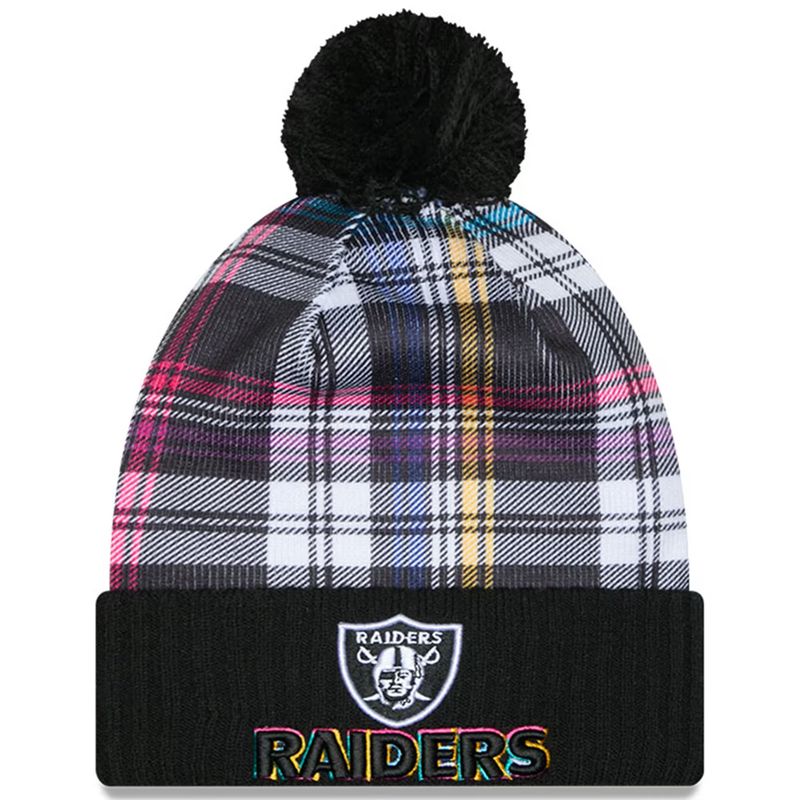 Las Vegas Raiders Men’s Black New Era 2024 NFL Crucial Catch Cuffed Pom Knit Hat