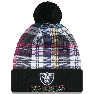 Las Vegas Raiders Men’s Black New Era 2024 NFL Crucial Catch Cuffed Pom Knit Hat