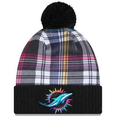 Miami Dolphins Men’s Black New Era 2024 NFL Crucial Catch Cuffed Pom Knit Hat