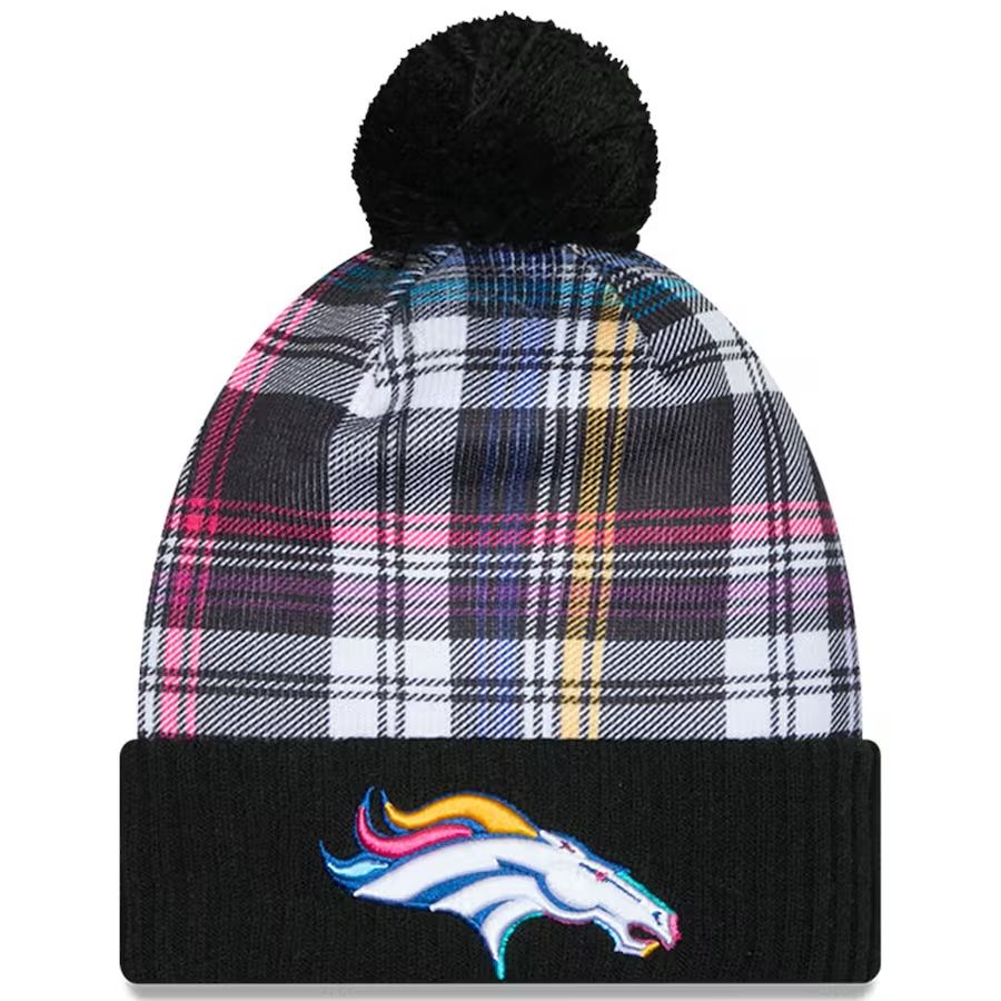 Denver Broncos Men’s Black New Era 2024 NFL Crucial Catch Cuffed Pom Knit Hat