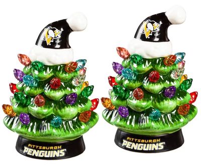 Pittsburgh Penguins 4" Ceramic LED Christmas Trees Set of 2